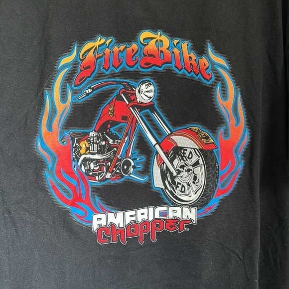 Vintage American Chopper Fire Bike Graphic Short Sleeve Cotton Tee Shirt - Picture 2 of 5